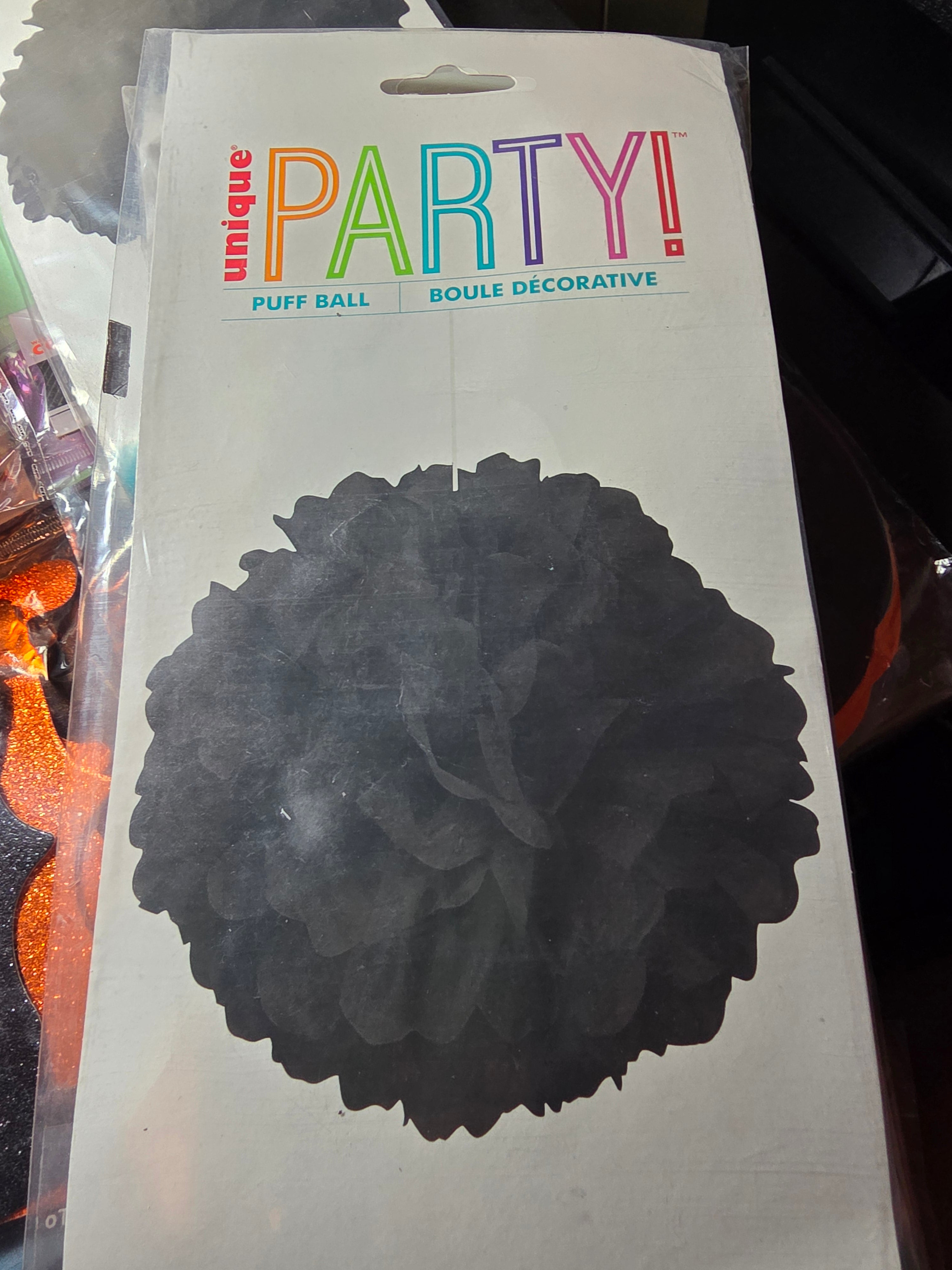 Black Party Puff Balls - Set of 3